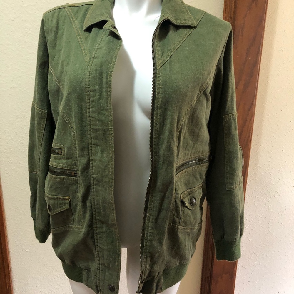 Green denim bomber jacket, size 12W